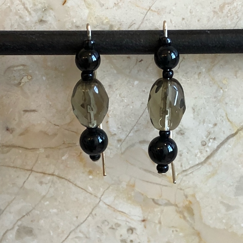 Handmade silver black amethyst and smoky glass